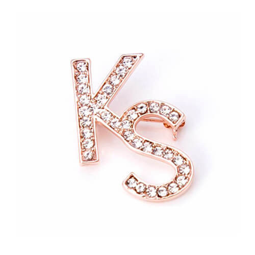 big vintage diamond logo brooches rose gold personalized rhinestone name pins wholesale manufacturers